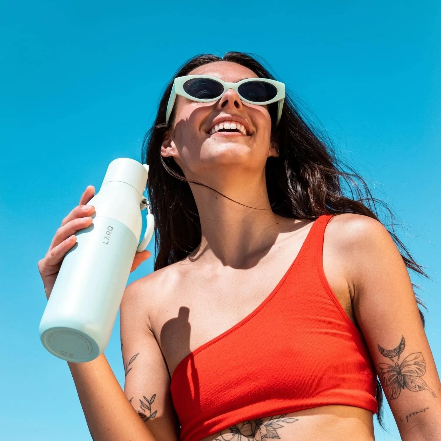 LARQ Bottle Flip Top 17 oz - Reusable Insulated Stainless Steel Water Bottle With Straw | Thermos, BPA Free | For Sports, Gym, and Travel | Keep Drinks Cold for 24 Hours, Seaside Mint
