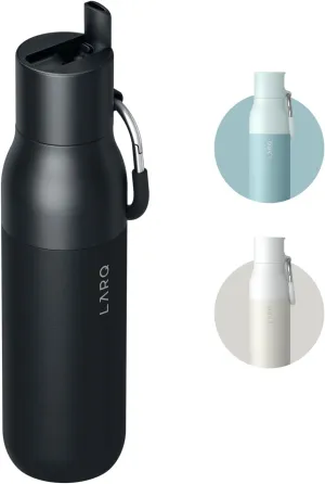LARQ Flip Top 17 oz Insulated Stainless Steel Water Bottle With Straw | Thermos, BPA Free | Reusable Bottle for Sports, Gym, Travel | Keeps Drinks Cold 24 Hours, Obsidian Black