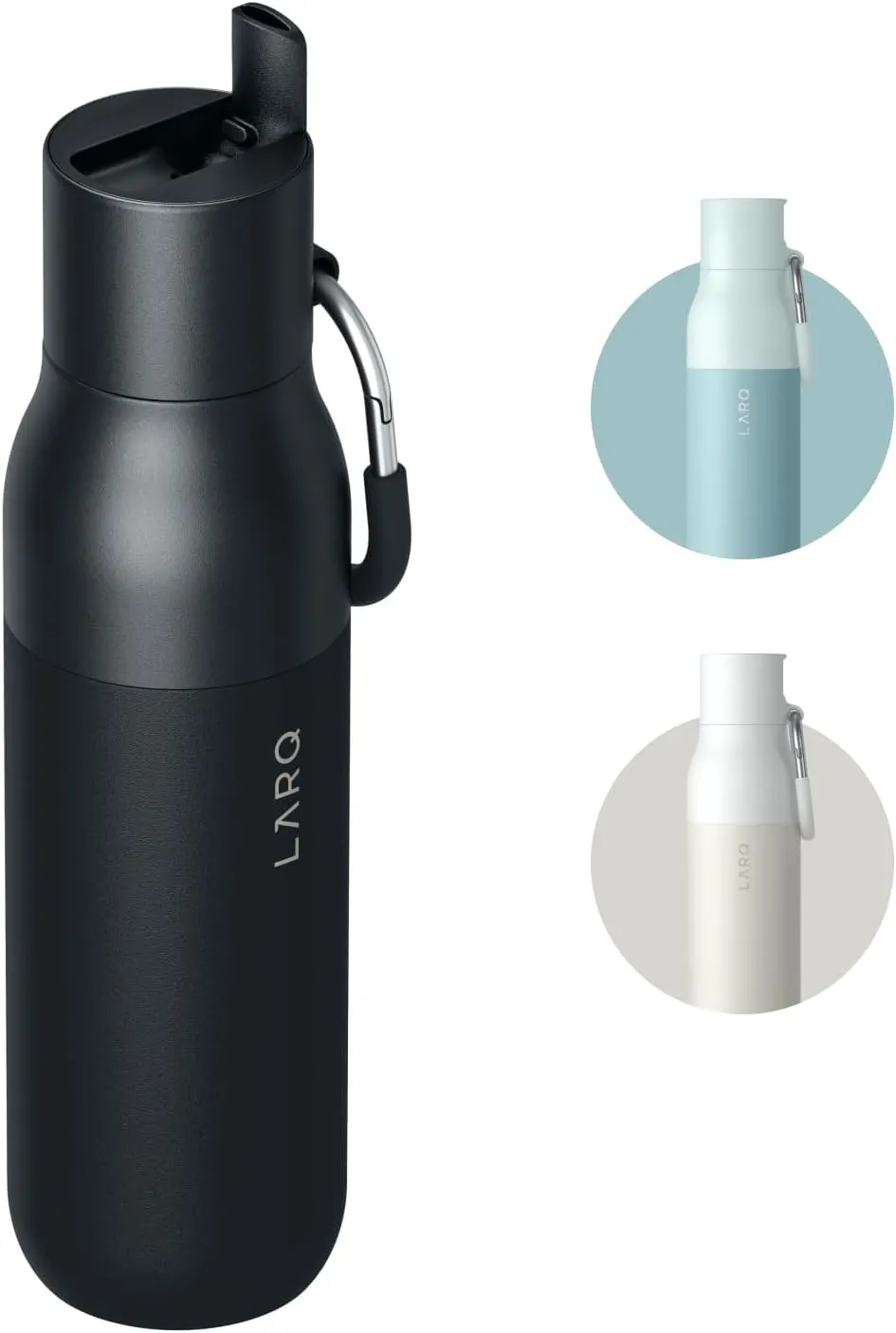LARQ Flip Top 17 oz Insulated Stainless Steel Water Bottle With Straw | Thermos, BPA Free | Reusable Bottle for Sports, Gym, Travel | Keeps Drinks Cold 24 Hours, Obsidian Black