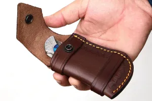 Leather Knife Sheath, EDC Belt Loop Case Holder, Knife Holster for Belt, Pocket Knife Sheath for folding Knives (Color: Dark Brown)