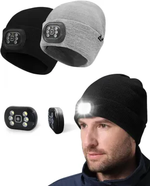 LED Beanie with Light for Men, 3 Modes Headlamp Beanie Hat, Rechargable Removable USB, Gift