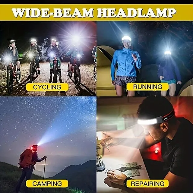 LED Headlamp Flashlight 1000lumens Headlight, USB Rechargeable Head Lamp With Red Taillight, Lightweight Waterproof Headlamps for Outdoor Camping Running Hiking, Hard Hat Headlamp