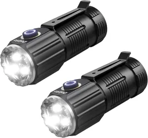 LED Mini Flashlight Rechargeable, German Three-Eyed Monster Mini Flashlight with Clip, IP54 EDC Tactical Flashlight with 5 Modes for Outdoor, Home, Emergency,Camping, Working (2 Pieces)