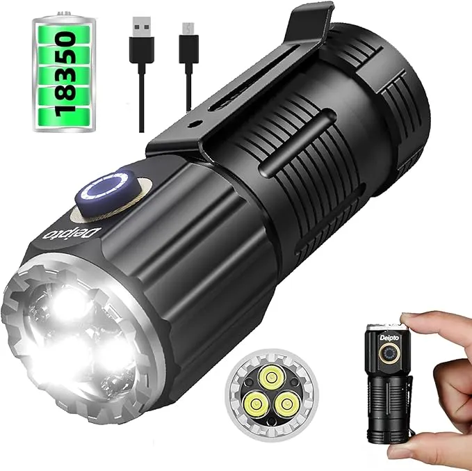 LED Mini Flashlight Rechargeable, German Three-Eyed Monster Mini Flashlight with Clip, IP54 EDC Tactical Flashlight with 5 Modes for Outdoor, Home, Emergency,Camping, Working (2 Pieces)