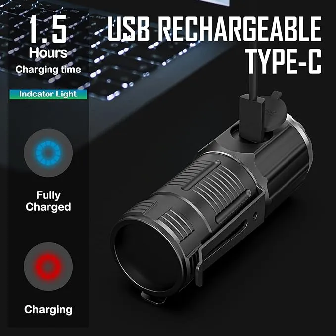 LED Mini Flashlight Rechargeable, German Three-Eyed Monster Mini Flashlight with Clip, IP54 EDC Tactical Flashlight with 5 Modes for Outdoor, Home, Emergency,Camping, Working (2 Pieces)