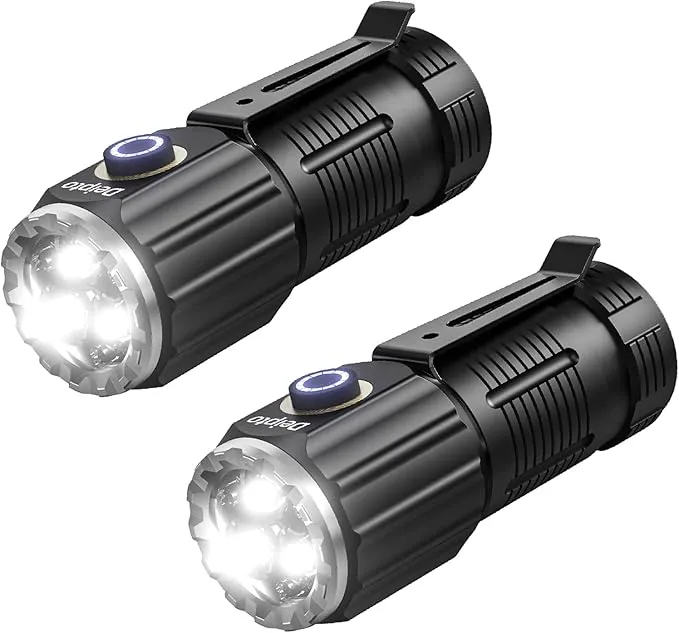 LED Mini Flashlight Rechargeable, German Three-Eyed Monster Mini Flashlight with Clip, IP54 EDC Tactical Flashlight with 5 Modes for Outdoor, Home, Emergency,Camping, Working (2 Pieces)