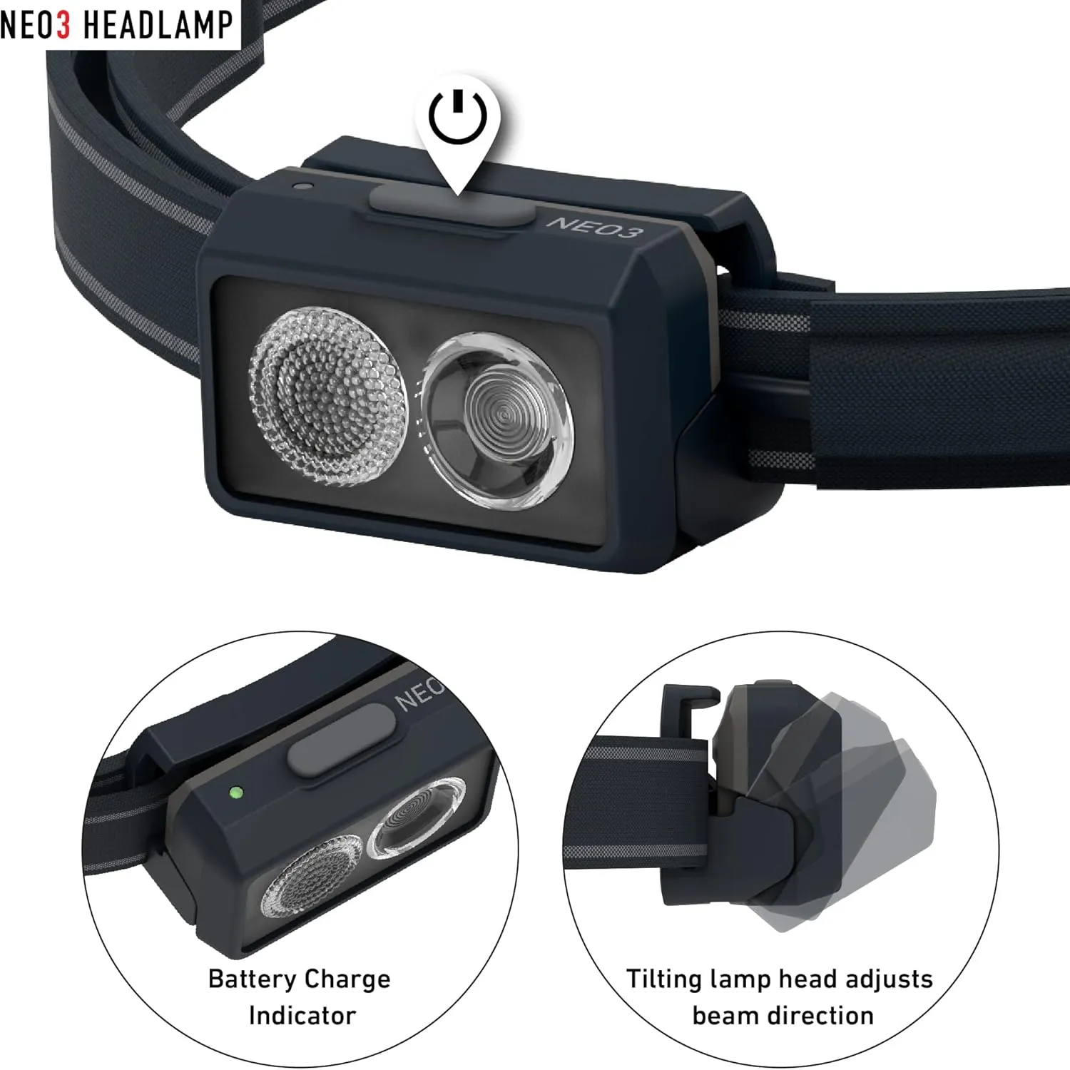 Ledlenser NEO3 Headlamp, 400 Lumen, Separate Flood and Spot Light, Red Rear Light (Black)