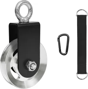LFJ Aluminum Alloy Cable Pulley with Swing Strap Carabiner, 90mm Pulley Wheel for LAT Pulley System DIY Pull Down Attachment,Ladder Lift,Home Gym Equipment
