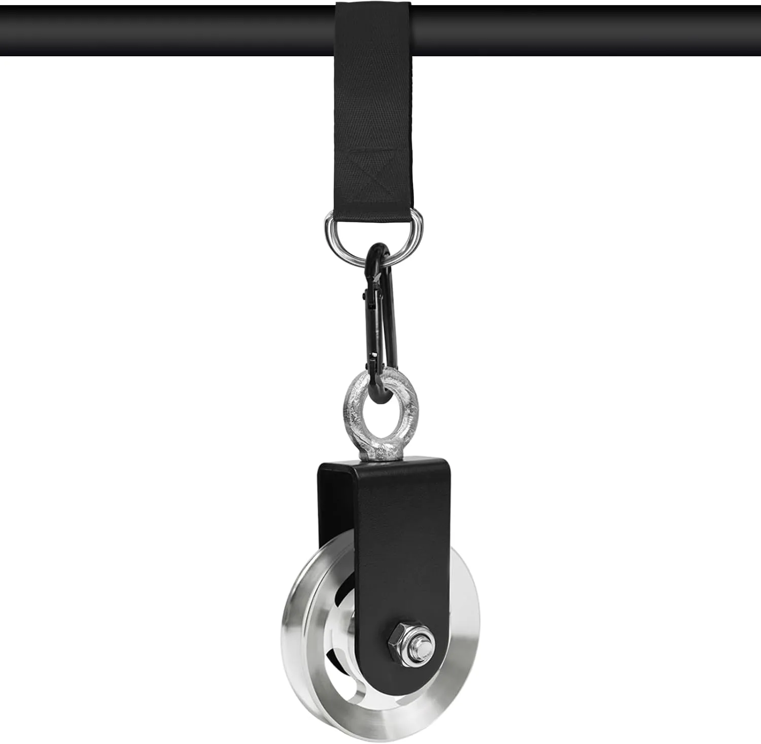LFJ Aluminum Alloy Cable Pulley with Swing Strap Carabiner, 90mm Pulley Wheel for LAT Pulley System DIY Pull Down Attachment,Ladder Lift,Home Gym Equipment