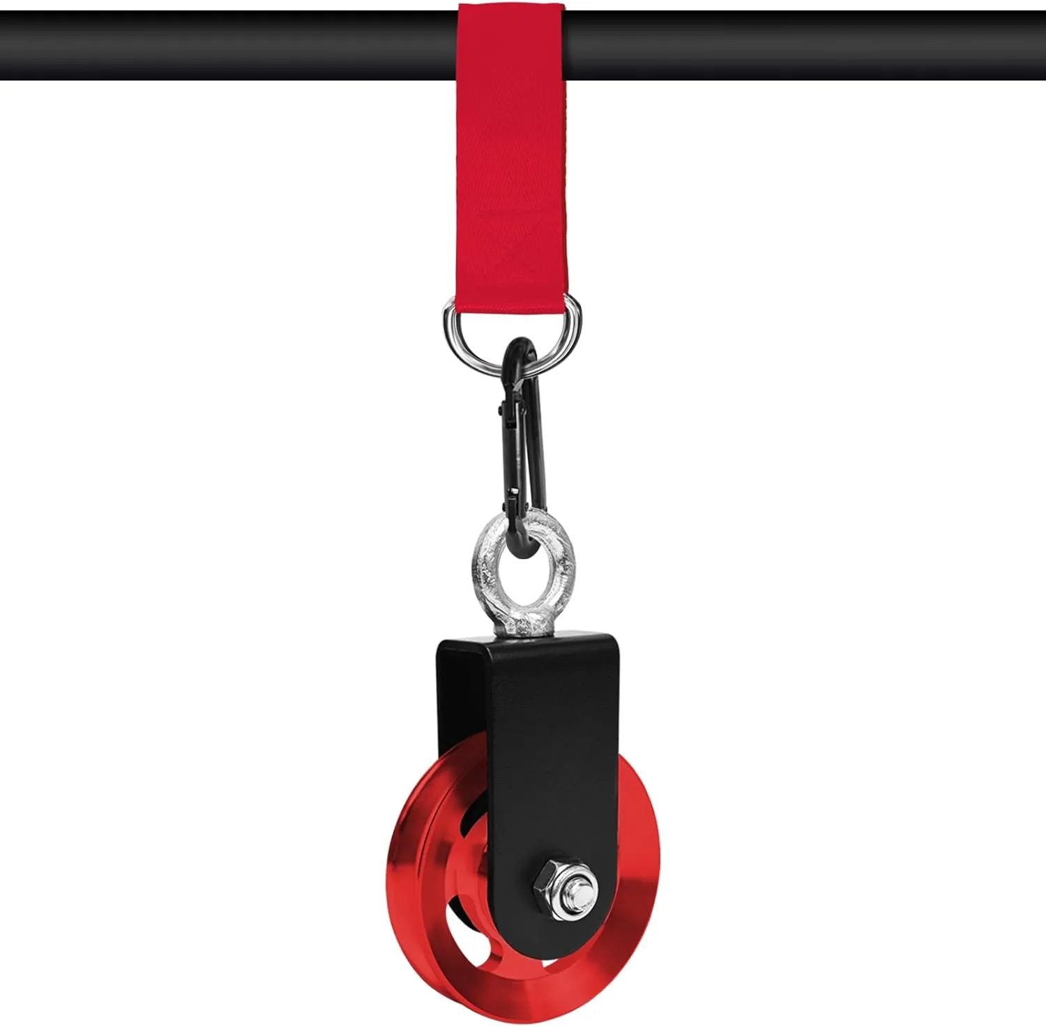 LFJ Aluminum Alloy Cable Pulley with Swing Strap Carabiner, 90mm Pulley Wheel for LAT Pulley System DIY Pull Down Attachment,Ladder Lift,Home Gym Equipment