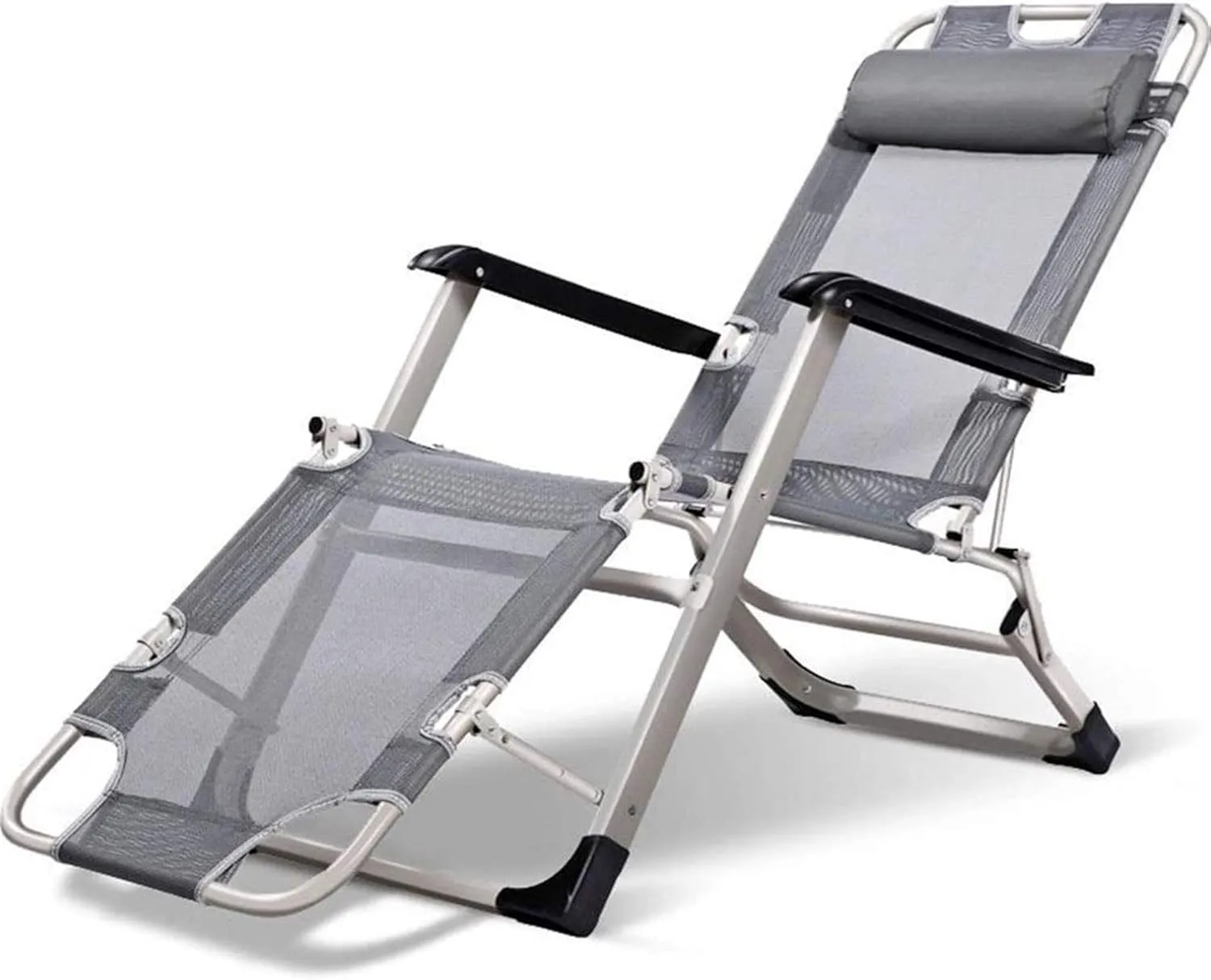 Lightweight Deck Chair Garden Loungers and Recliners Sun Bed Gray Office Folding Chairs with Cushion in Textoline for Indoor Beach Patio Garden Camping Outdoor Square Steel Legs (Color : Grey)