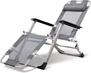 Lightweight Deck Chair Garden Loungers and Recliners Sun Bed Gray Office Folding Chairs with Cushion in Textoline for Indoor Beach Patio Garden Camping Outdoor Square Steel Legs (Color : Grey)