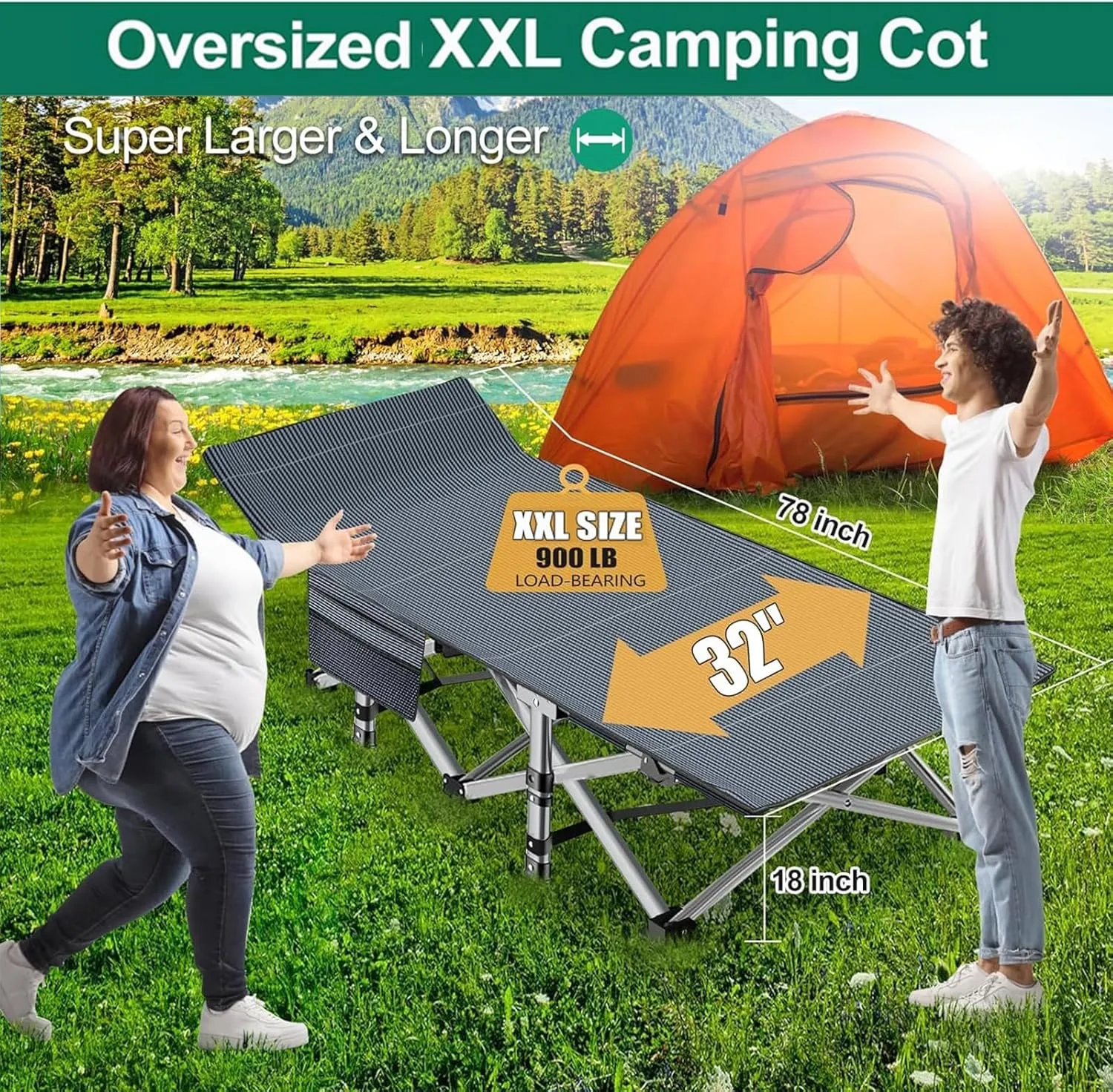 LILYPELLE Folding Camping Cot W/Mattress,XXL Cot Bed, Heavy Duty Wide Camping Cots for Adults, Portable Sleeping Cots Bed for Travel Camping/Office, Home Nap