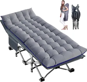 LILYPELLE Folding Camping Cot W/Mattress,XXL Cot Bed, Heavy Duty Wide Camping Cots for Adults, Portable Sleeping Cots Bed for Travel Camping/Office, Home Nap
