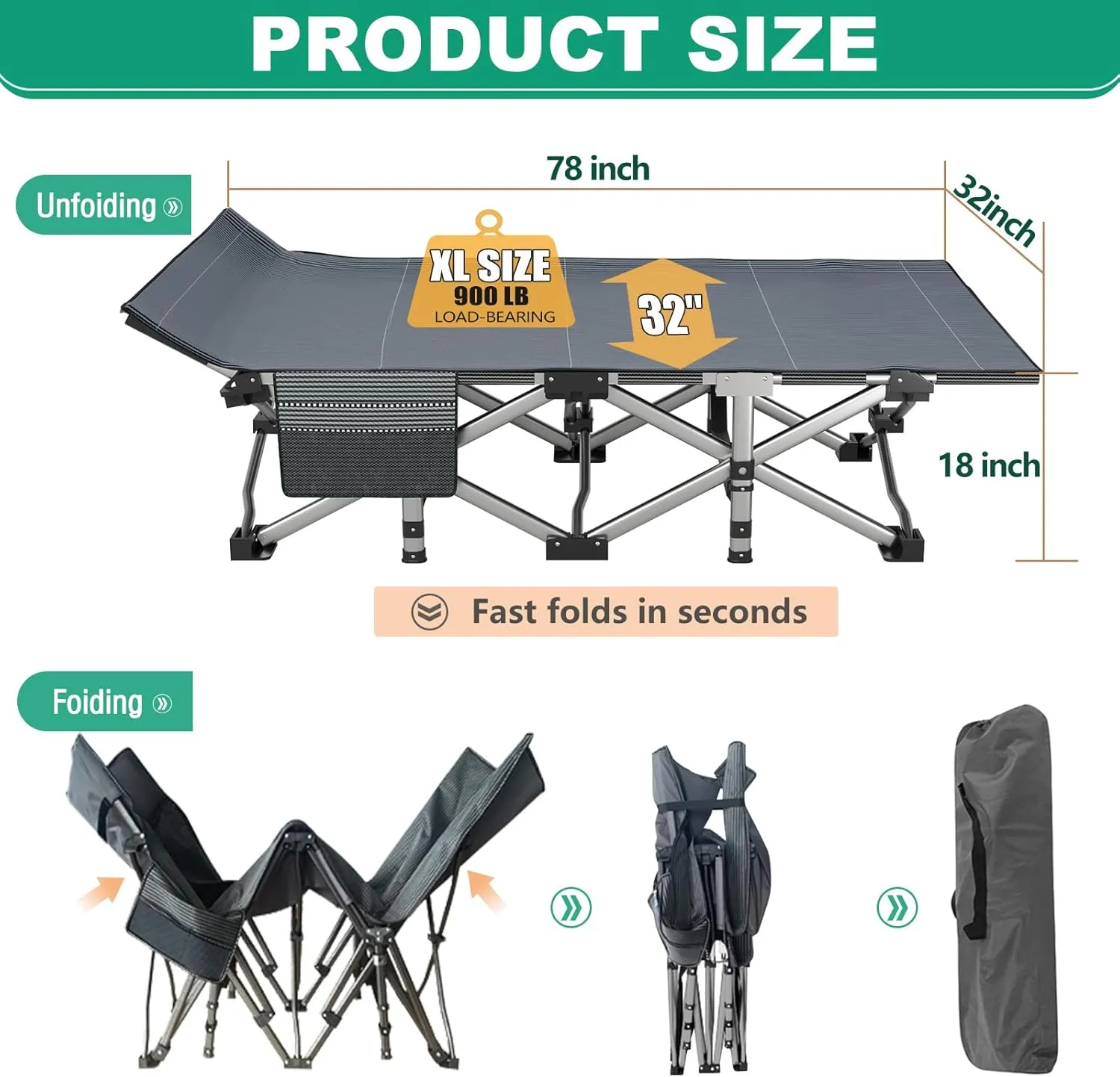 LILYPELLE Folding Camping Cot W/Mattress,XXL Cot Bed, Heavy Duty Wide Camping Cots for Adults, Portable Sleeping Cots Bed for Travel Camping/Office, Home Nap