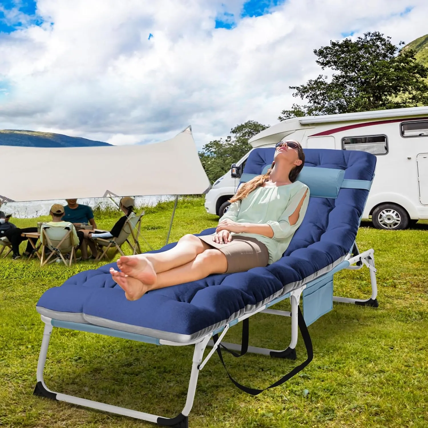 LILYPELLE Portable Folding Camping Cot, Adjustable 5-Position Face Down Folding Chaise Lounge Chairs, Outdoor Portable Bed Sleeping Cot for Camping, Pool, Beach, Patio