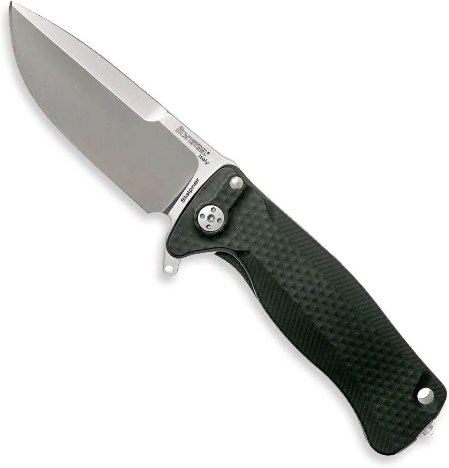 Lion Steel SR22A Sleipner Frame Lock Folding Pocket Knife - Machined Aluminum Handle, IKBS Ball Bearing System, Dual Carry Clip (Black Handle, Satin Blade)
