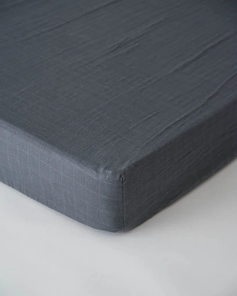 Little Unicorn - Cotton Muslin Cot Sheet - Charcoal