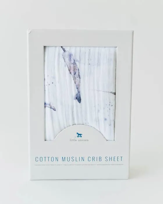 Little Unicorn - Cotton Muslin Cot Sheet - Narwhal