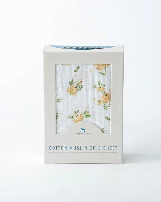 Little Unicorn - Cotton Muslin Cot Sheet - Yellow Rose