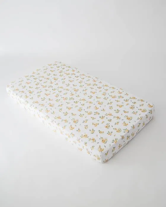 Little Unicorn - Cotton Muslin Cot Sheet - Yellow Rose