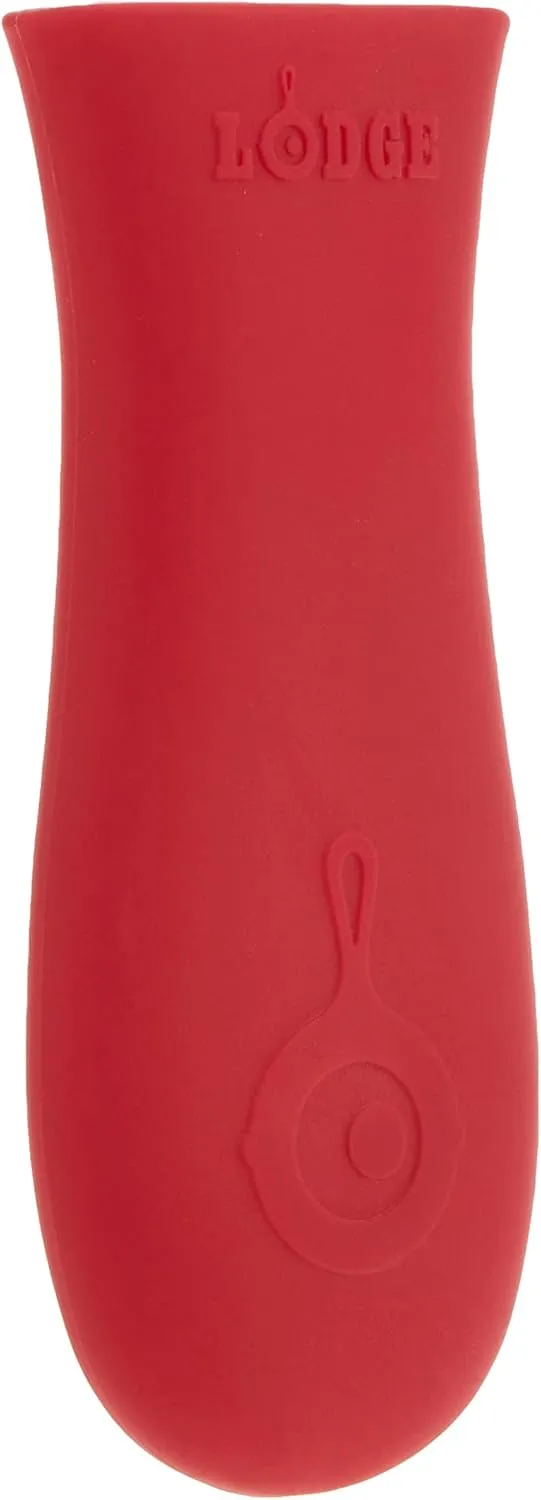 Lodge 13-1/4-Inch Pre-Seasoned Cast Iron Skillet & Silicone Hot Handle Holder - Red Heat-Protecting Silicone Handle