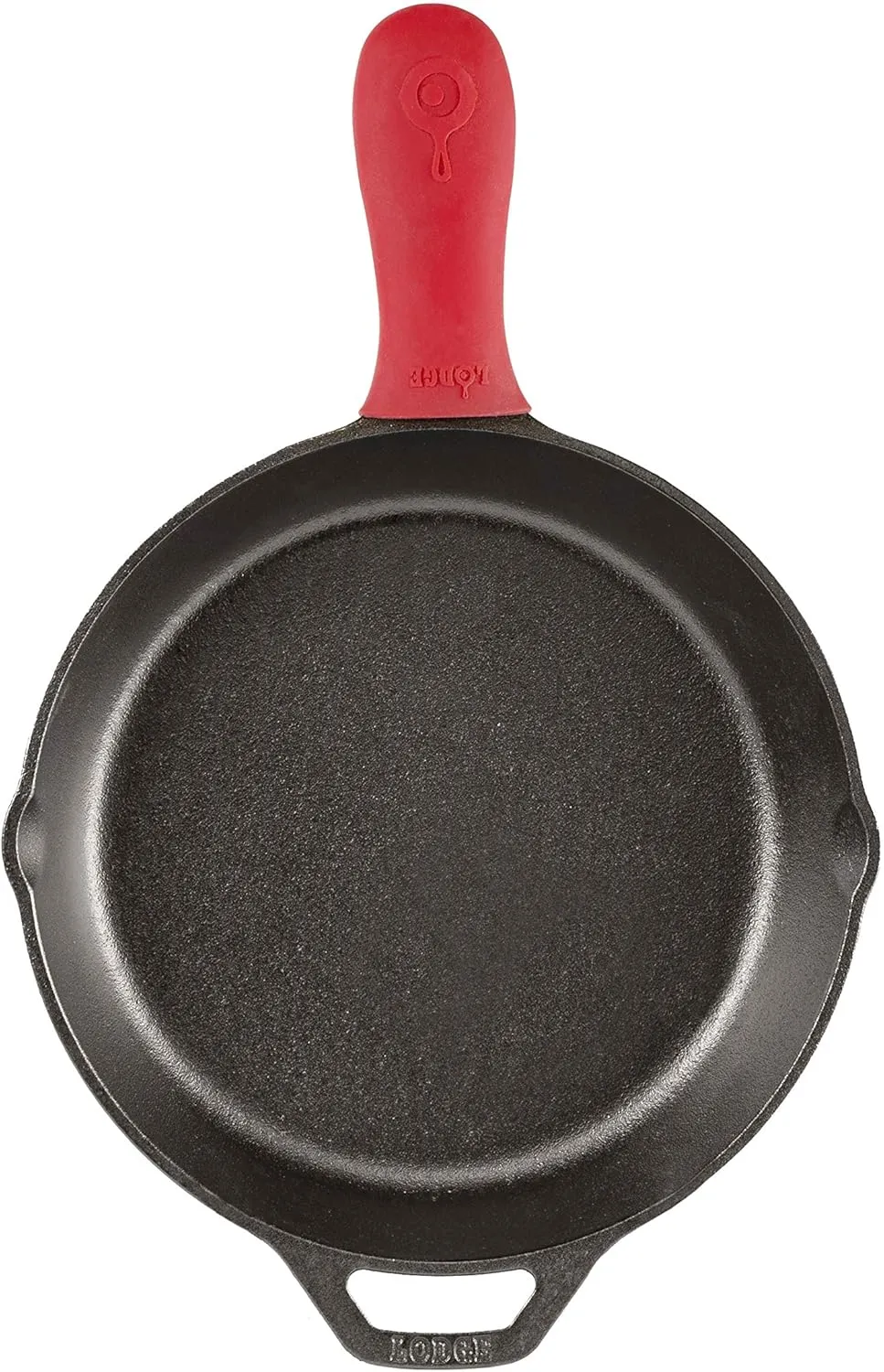 Lodge 13-1/4-Inch Pre-Seasoned Cast Iron Skillet & Silicone Hot Handle Holder - Red Heat-Protecting Silicone Handle