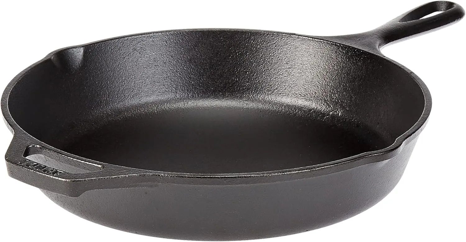 Lodge 13-1/4-Inch Pre-Seasoned Cast Iron Skillet & Silicone Hot Handle Holder - Red Heat-Protecting Silicone Handle