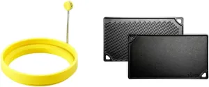 Lodge LDP3 Reversible Grill/Griddle with Yellow Silicone Egg Ring