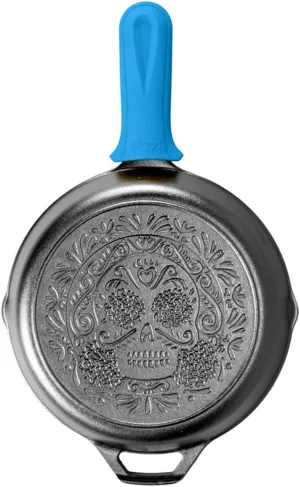 Lodge Seasoned Cast Iron Sugar Skull Skillet with Handle Holder Black 10.25 Inch