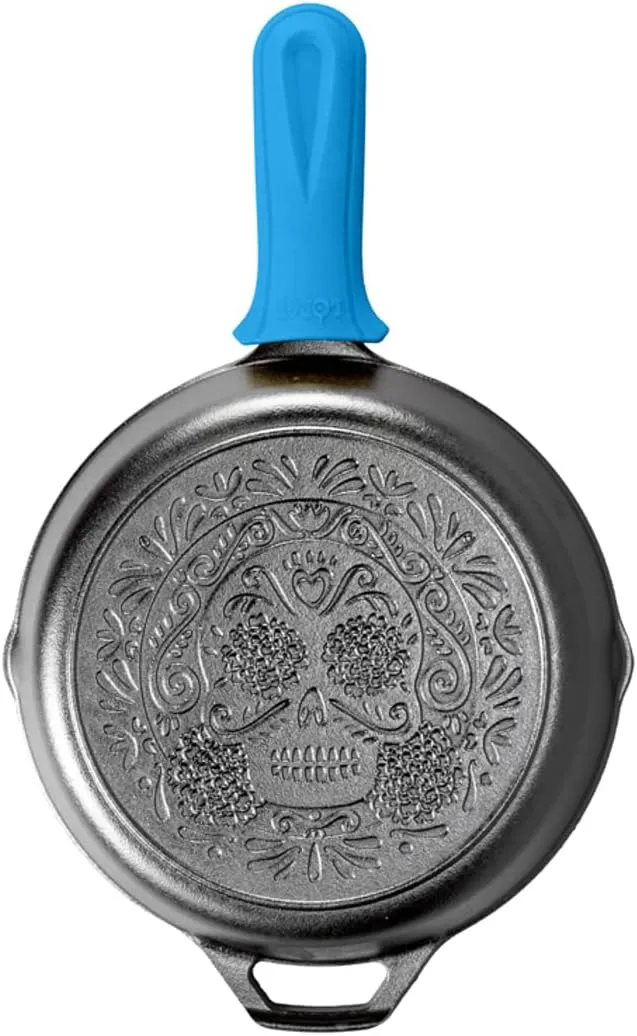 Lodge Seasoned Cast Iron Sugar Skull Skillet with Handle Holder Black 10.25 Inch
