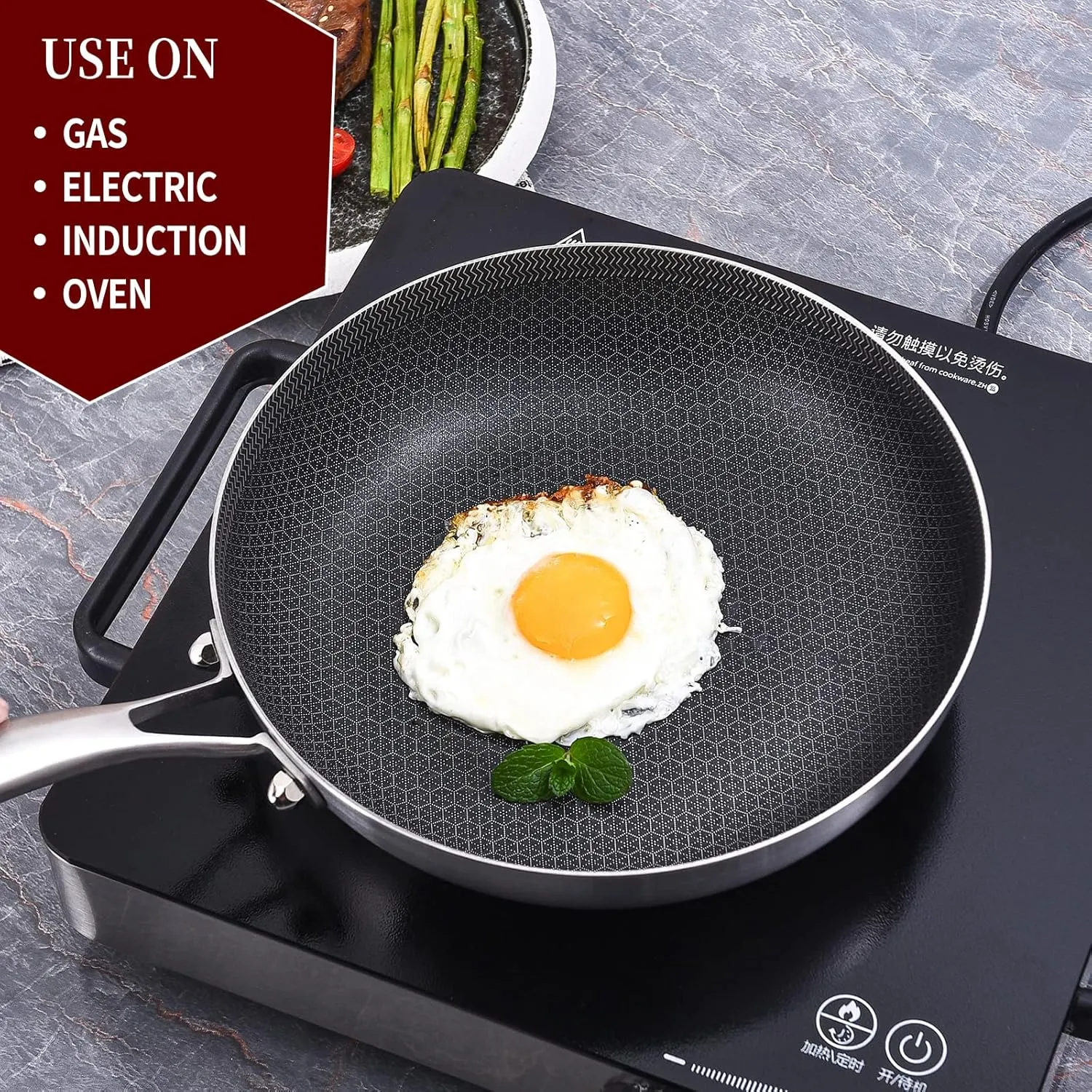 LOLYKITCH 12 Inch Hybrid Stainless Steel Non-Stick Sauté Pan,Induction Frying Pan with Lid,Skillet,Oven and Dishwasher Safe,Detachable Handle