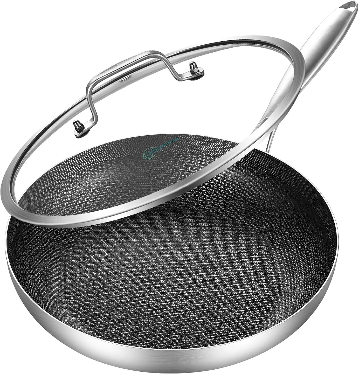 LOLYKITCH 12 Inch Hybrid Stainless Steel Non-Stick Sauté Pan,Induction Frying Pan with Lid,Skillet,Oven and Dishwasher Safe,Detachable Handle