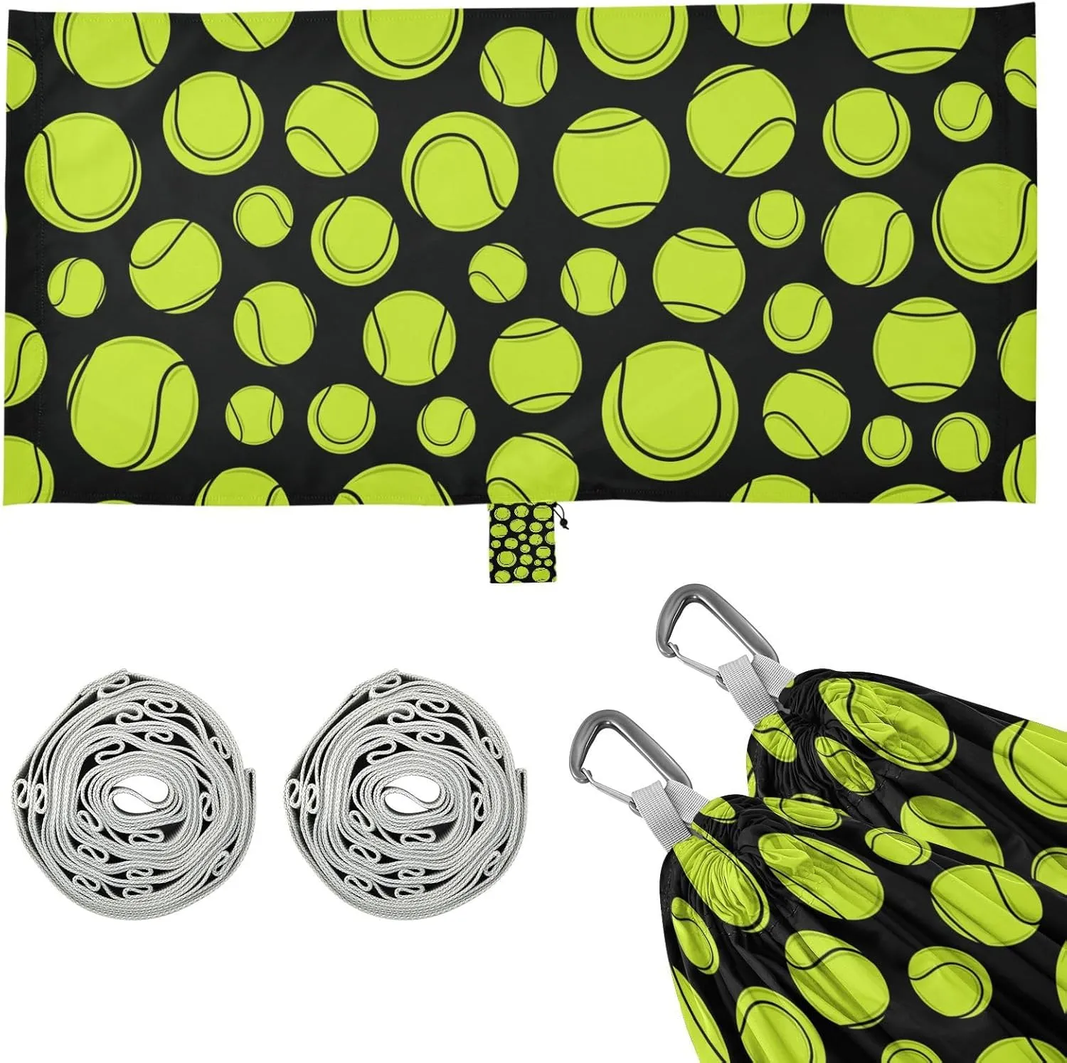 Lovely Green Tennis Ball Camping Hammock Single Portable Hammocks 330 lbs Capacity with 2 Tree Straps and Attached Carry Bag,Perfect for Outdoor,Indoor,Beach,Camping,Travel