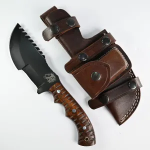LOWIN Handmade Premium Damascus Steel Hunting Knife with G10 Handle - Scout Carry Design, Buffalo Leather Sheath - Ideal for Hunting, Camping, Survival EDC LHK-T141