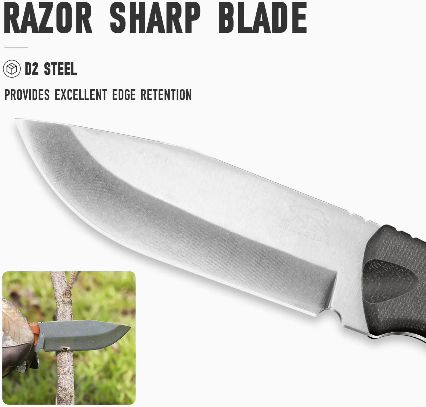 LYNXGEAR Fixed Blade Hunting Knife with Sheath, 9.5in D2 Steel Full Tang Design & Micarta Handle - Perfect for Outdoor, EDC, Camping, Bushcraft (Black)