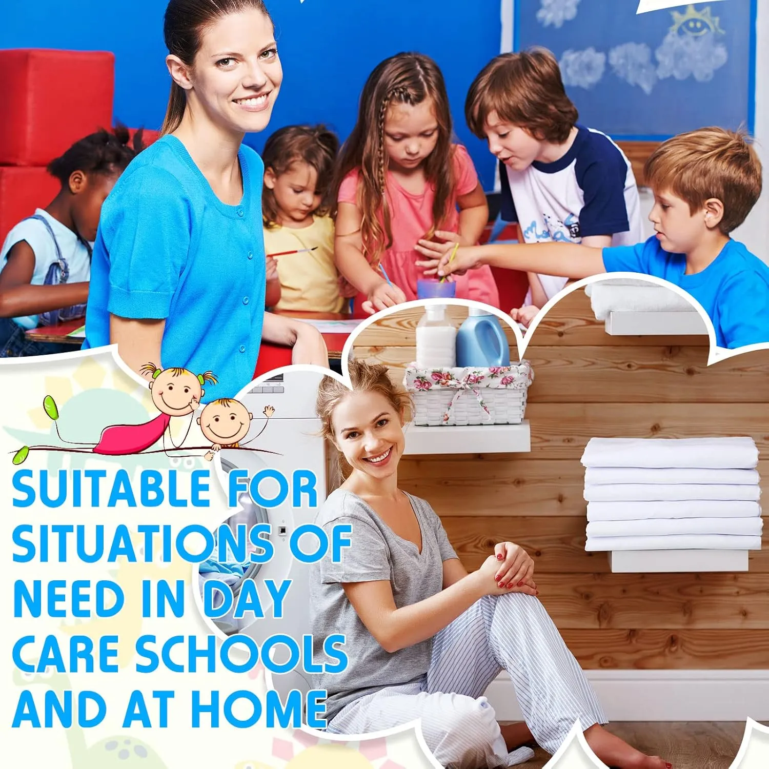 Macarrie 20 Pcs Daycare Cot Sheets for Toddler and Preschool Pure Cotton Breathable Fabric Standard Daycare Bed Fitted Sheet for Boys and Girls, 51.18'' W x 23.62'' L(Classic Style)