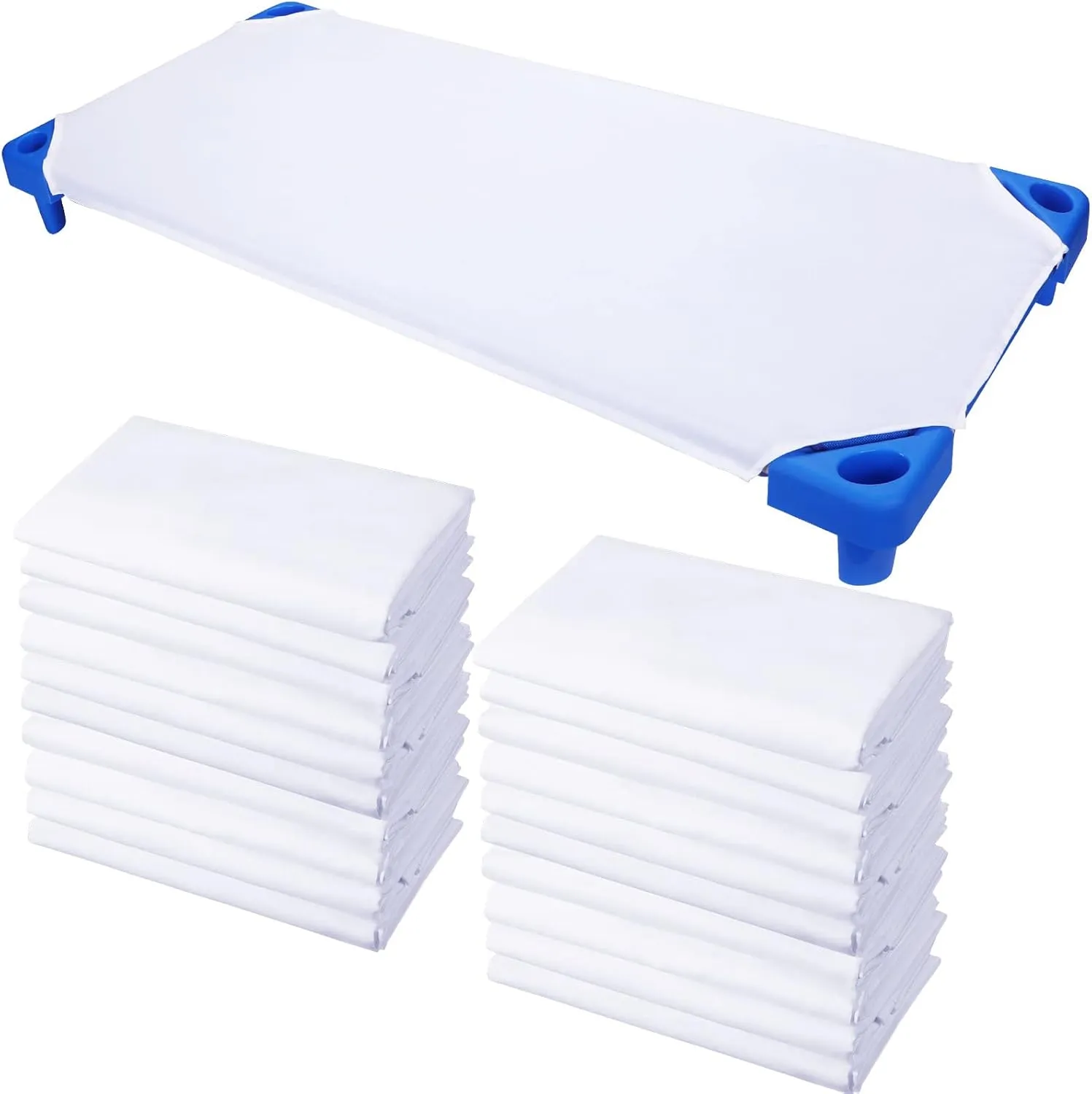 Macarrie 20 Pcs Daycare Cot Sheets for Toddler and Preschool Pure Cotton Breathable Fabric Standard Daycare Bed Fitted Sheet for Boys and Girls, 51.18'' W x 23.62'' L(Classic Style)