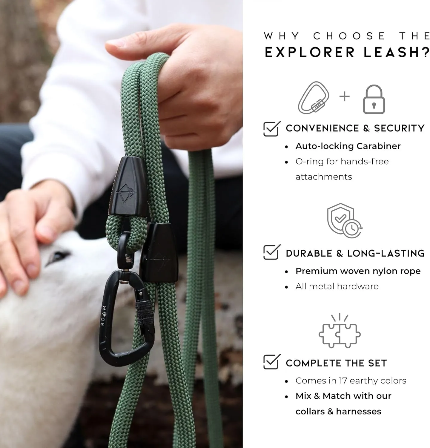 MADE TO ROAM Premium Explorer Leash - Climbing Rope Leash with Autolocking Aviation Aluminum Carabiner - Utah Glow, 4ft