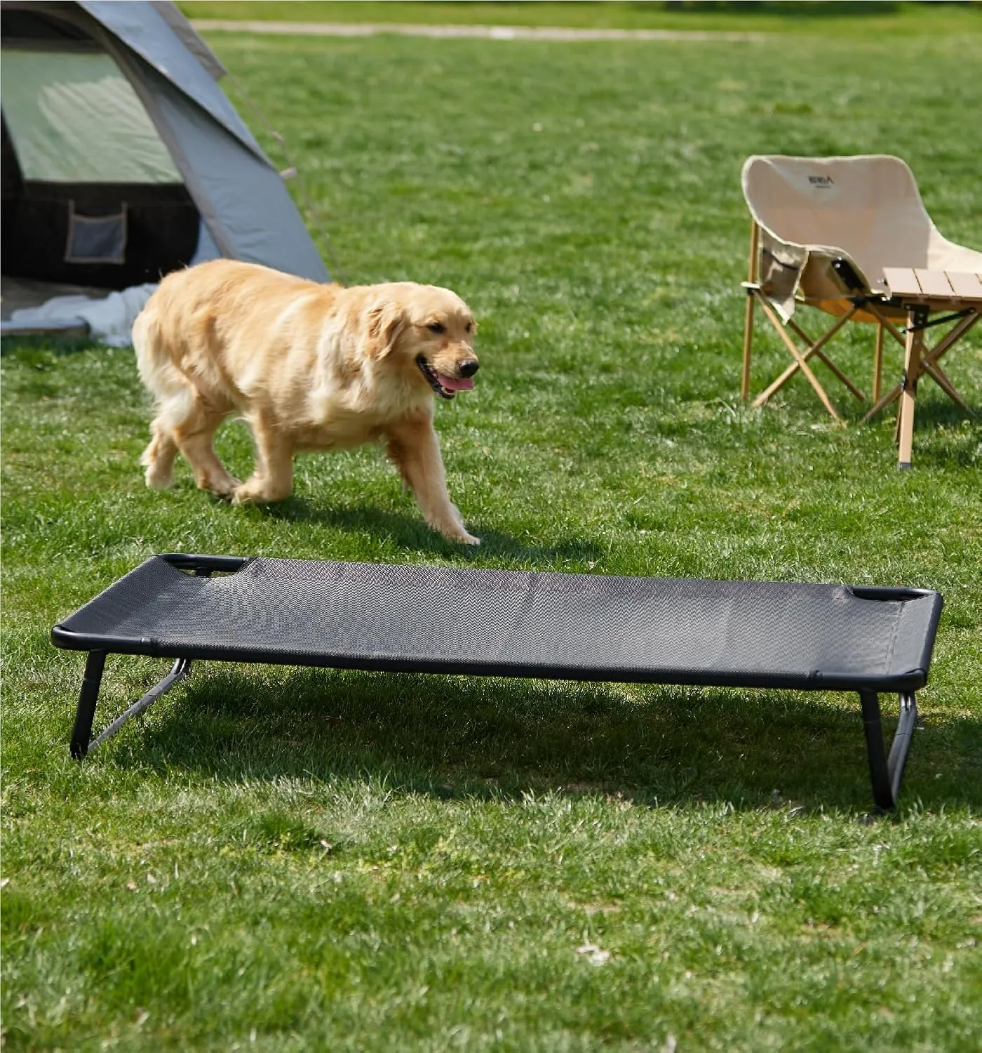 Made4Pets Elevated Outdoor Dog Bed for Extral Large Dogs – Heavy-Duty Raised Cot with Breathable Cooling Mesh, No-Slip Feet, Chew-Resistant Frame, Indoor & Outdoor Pet Hammock, 49"x32", Black