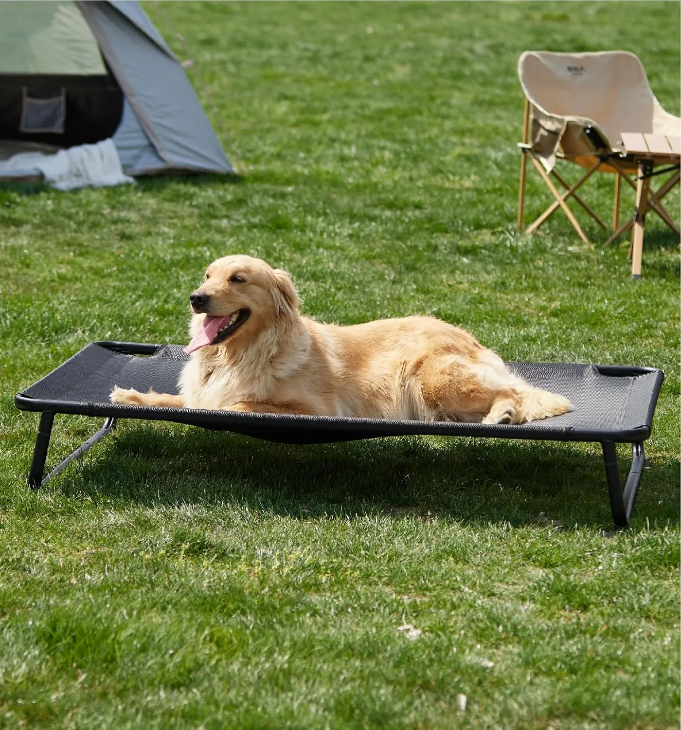 Made4Pets Elevated Outdoor Dog Bed for Extral Large Dogs – Heavy-Duty Raised Cot with Breathable Cooling Mesh, No-Slip Feet, Chew-Resistant Frame, Indoor & Outdoor Pet Hammock, 49"x32", Black