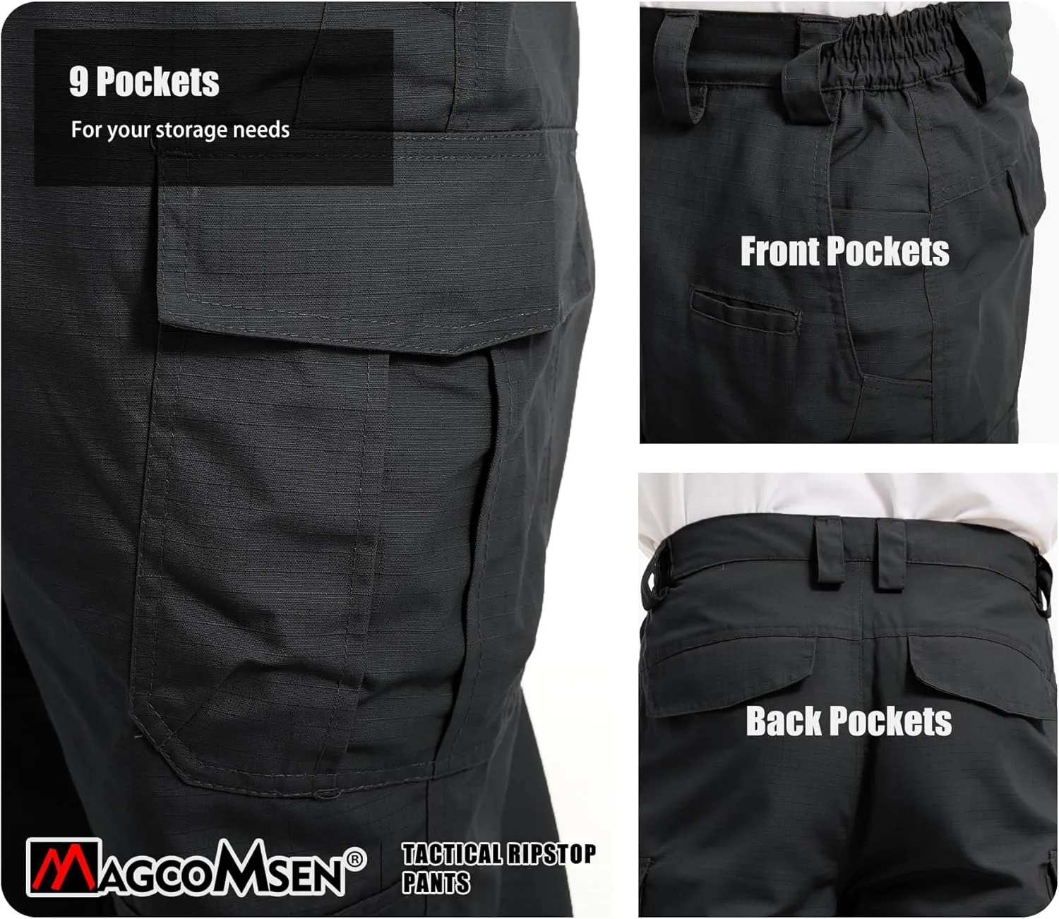 MAGCOMSEN Men's Tactical Pants 9 Pockets Ripstop, Water Repellent, Cargo Pants for Work, Hiking, Hunting(No Belt)