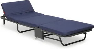 Magshion 71" Folding Cot for Adults with Mattress, 4 Adjustable Backrest & 7 Wheels (5 Swivel 360°, 2 Lockable, 2 Straight-line Movement), Portable Guest Bed for Home, Office, 330 lbs Load, Navy Blue