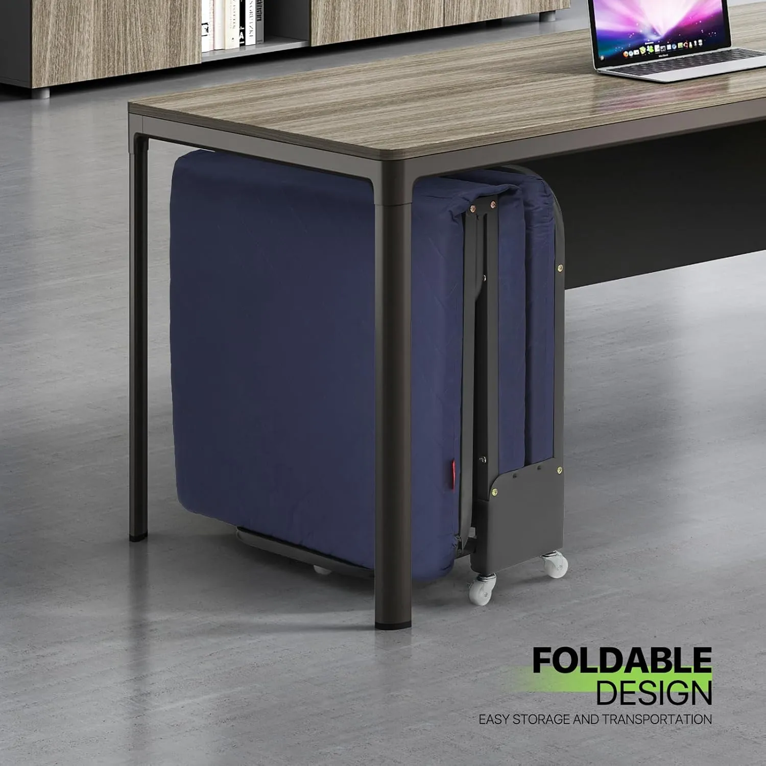 Magshion 71" Folding Cot for Adults with Mattress, 4 Adjustable Backrest & 7 Wheels (5 Swivel 360°, 2 Lockable, 2 Straight-line Movement), Portable Guest Bed for Home, Office, 330 lbs Load, Navy Blue