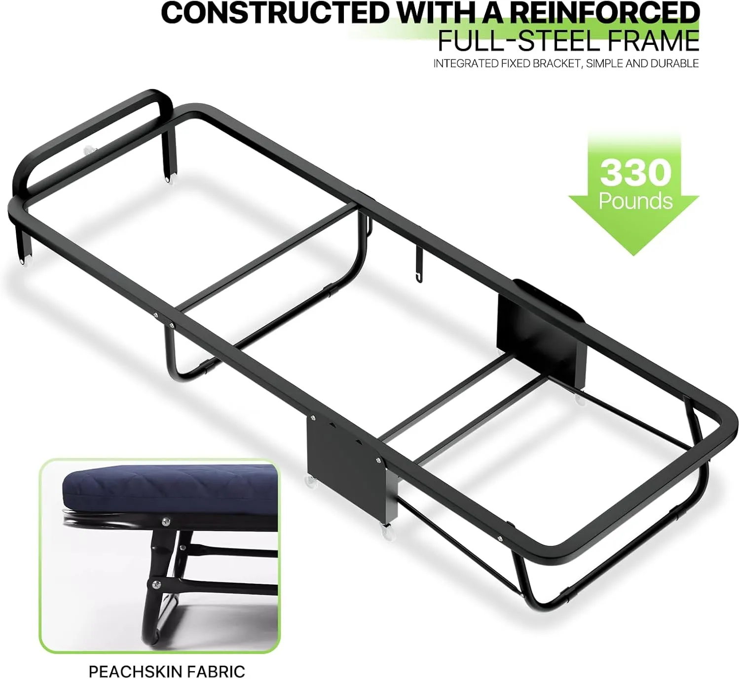 Magshion 71" Folding Cot for Adults with Mattress, 4 Adjustable Backrest & 7 Wheels (5 Swivel 360°, 2 Lockable, 2 Straight-line Movement), Portable Guest Bed for Home, Office, 330 lbs Load, Navy Blue