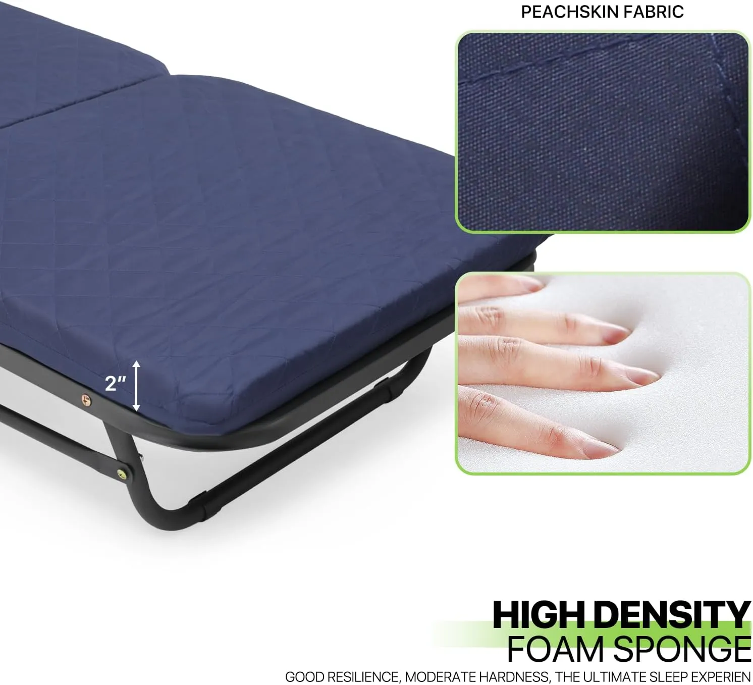 Magshion 71" Folding Cot for Adults with Mattress, 4 Adjustable Backrest & 7 Wheels (5 Swivel 360°, 2 Lockable, 2 Straight-line Movement), Portable Guest Bed for Home, Office, 330 lbs Load, Navy Blue