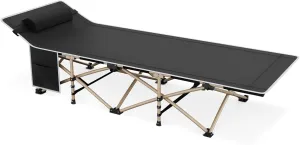 Magshion 75" Camping Cot for Adults, Folding Sleeping Cot, Lightweight Portable for Outdoor Camping with Detachable Pillow and Side Pocket for Travel Home Office Picnic, Supports 360 lbs, Black