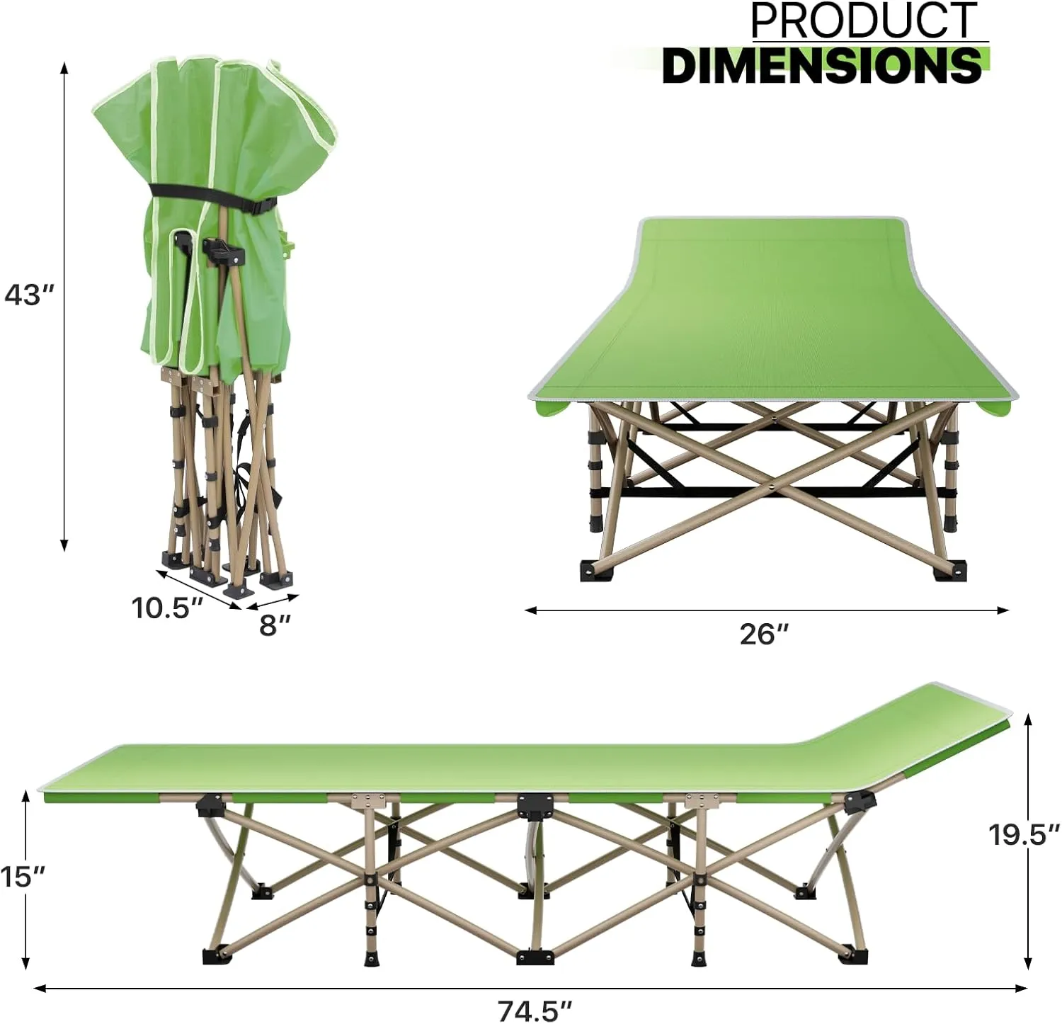 Magshion 75" Camping Cot for Adults, Folding Sleeping Cot, Lightweight Portable for Outdoor Camping with Detachable Pillow and Side Pocket for Travel Home Office Picnic, Supports 360 lbs, Green