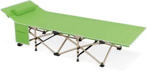 Magshion 75" Camping Cot for Adults, Folding Sleeping Cot, Lightweight Portable for Outdoor Camping with Detachable Pillow and Side Pocket for Travel Home Office Picnic, Supports 360 lbs, Green