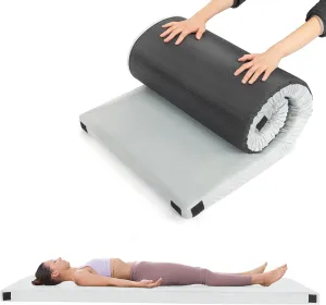 Memory Foam Camping Mattress Pad, Non-Slip Bottom Sleeping Mat, Portable Roll Up Mattress for Adults, Camping Bed Pads for Sleepover, Car Bed with Travel Bag,Gray